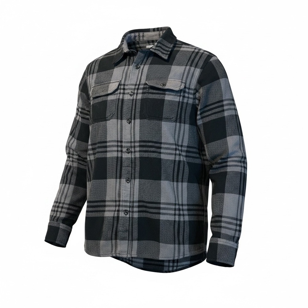 Orvis Mens XL Grey Black Plaid Flannel Button Down Shirt Long Sleeve Heavyweight